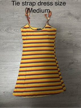 Poof! Yellow Striped Tie-strap Midi Dress